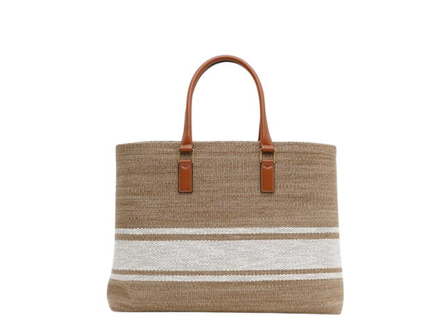 Celine Celine Horizontal Cabas Tote Bag In Canvas With Celine Print and Calfskin Beige Tan - view 2