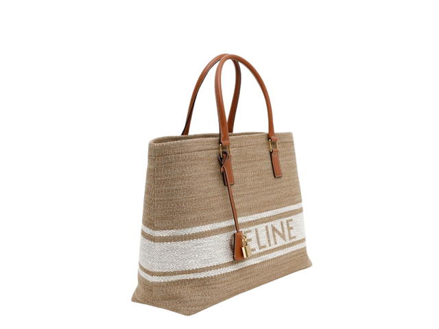 Celine Celine Horizontal Cabas Tote Bag In Canvas With Celine Print and Calfskin Beige Tan - view 3