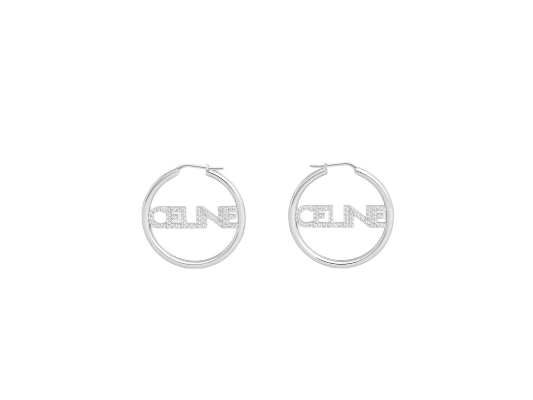 Celine Celine Imonochroms Strass Hoops In Brass With Rhodium Finish And Crystals