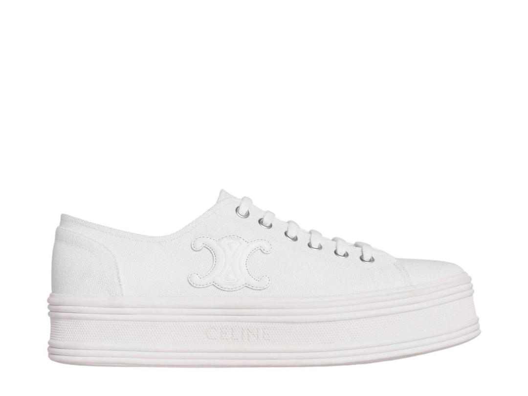 Celine Celine Jane Low Lace-Up Sneaker In Canvas And Calfskin Optic White (W)