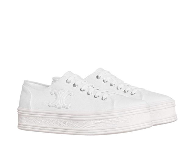 Celine Celine Jane Low Lace-Up Sneaker In Canvas And Calfskin Optic White (W) - view 2