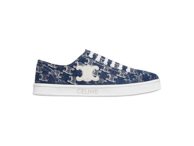 Celine Celine Jane Low Lace-Up Sneaker With Triomphe Patch In Triomphe Printed Denim And Calfskin Blue-Silver (W) - view 1