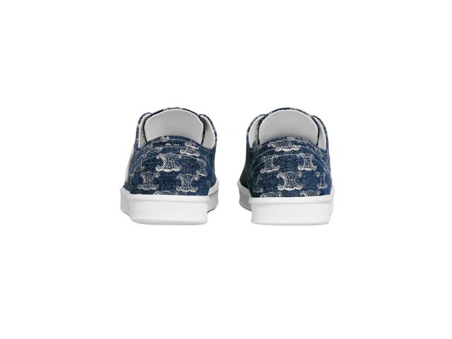 Celine Celine Jane Low Lace-Up Sneaker With Triomphe Patch In Triomphe Printed Denim And Calfskin Blue-Silver (W) - view 3