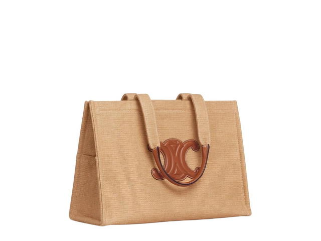 Celine Celine Large Cabas Thais In Textile And Calfskin With Natural Tan - view 3