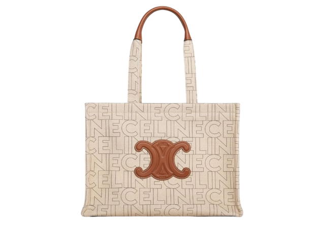 Celine Celine Large Cabas Thais In Textile With Celine All-Over Print Natural Tan - view 1