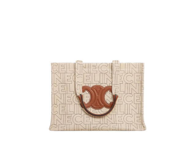 Celine Celine Large Cabas Thais In Textile With Celine All-Over Print Natural Tan - view 2