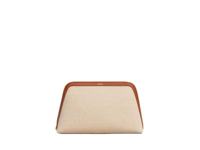 Celine Celine Large Cosmetic Pouch In Textile And Calfskin With Gold Finishing Hardware Natural-Tan - view 1