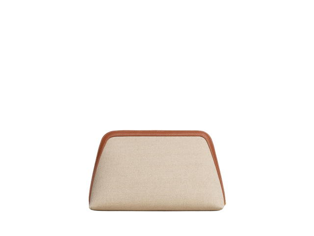 Celine Celine Large Cosmetic Pouch In Textile And Calfskin With Gold Finishing Hardware Natural-Tan - view 2