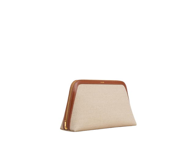 Celine Celine Large Cosmetic Pouch In Textile And Calfskin With Gold Finishing Hardware Natural-Tan - view 3