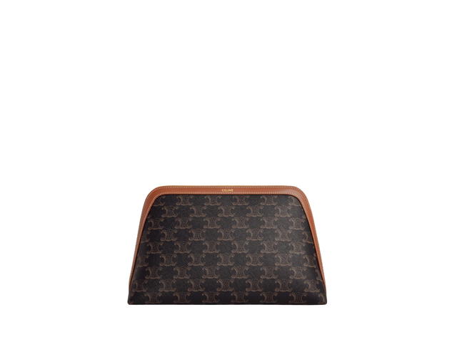 Celine Celine Large Cosmetic Pouch In Triomphe Canvas And Calfskin With Gold Finishing Hardware Tan - view 1