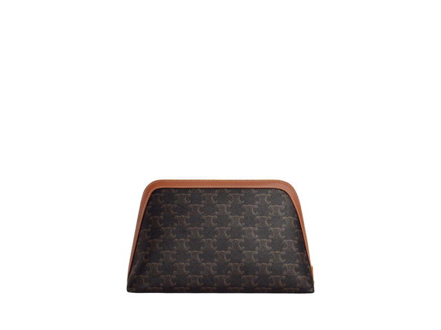 Celine Celine Large Cosmetic Pouch In Triomphe Canvas And Calfskin With Gold Finishing Hardware Tan - view 2