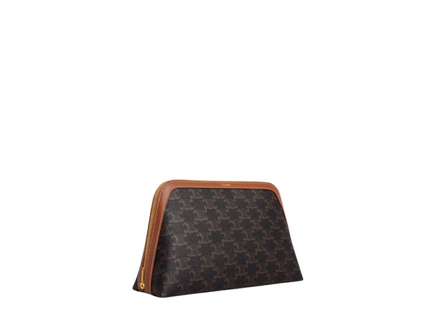 Celine Celine Large Cosmetic Pouch In Triomphe Canvas And Calfskin With Gold Finishing Hardware Tan - view 3