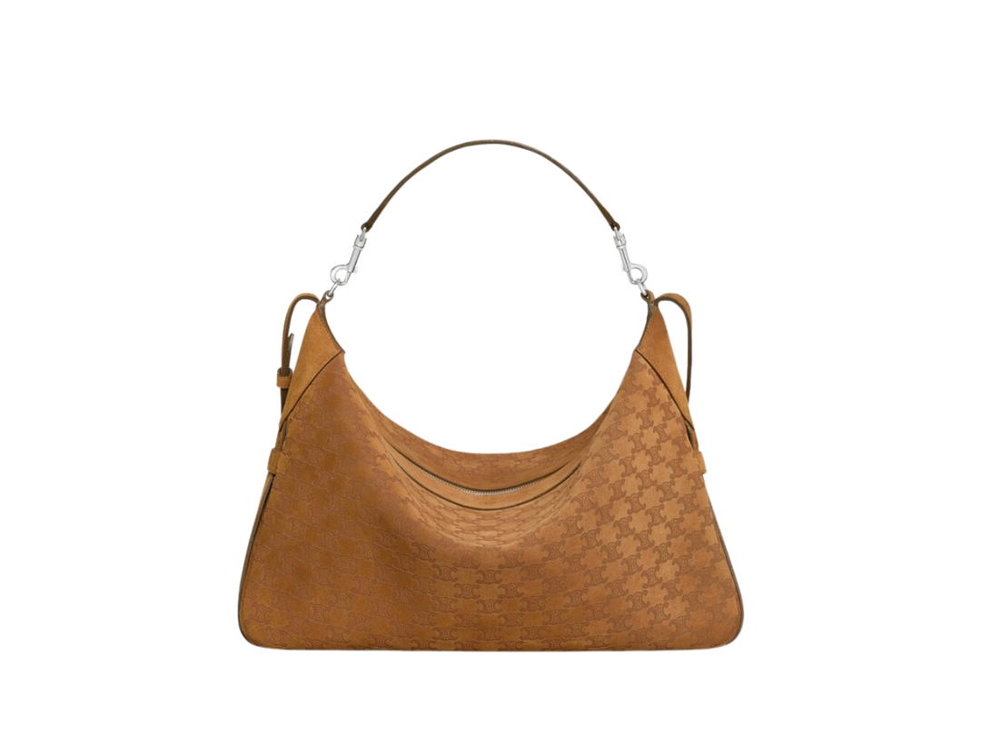 Celine Celine Large Strap Romy In Suede Calfskin And Triomphe With Silver Finishing Hardware Havana