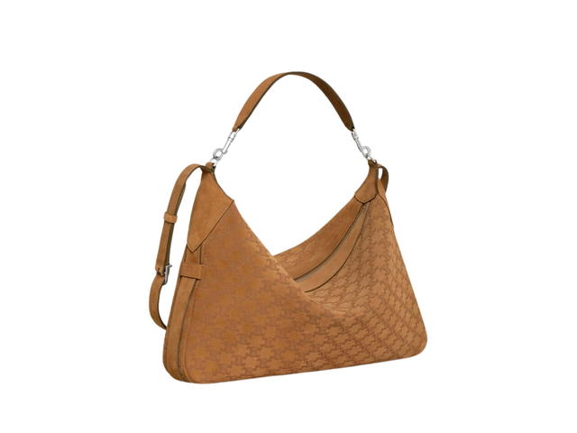 Celine Celine Large Strap Romy In Suede Calfskin And Triomphe With Silver Finishing Hardware Havana - view 2