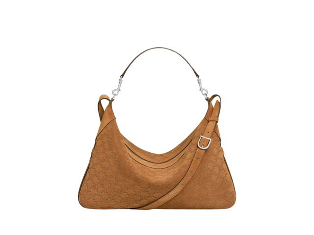 Celine Celine Large Strap Romy In Suede Calfskin And Triomphe With Silver Finishing Hardware Havana - view 3