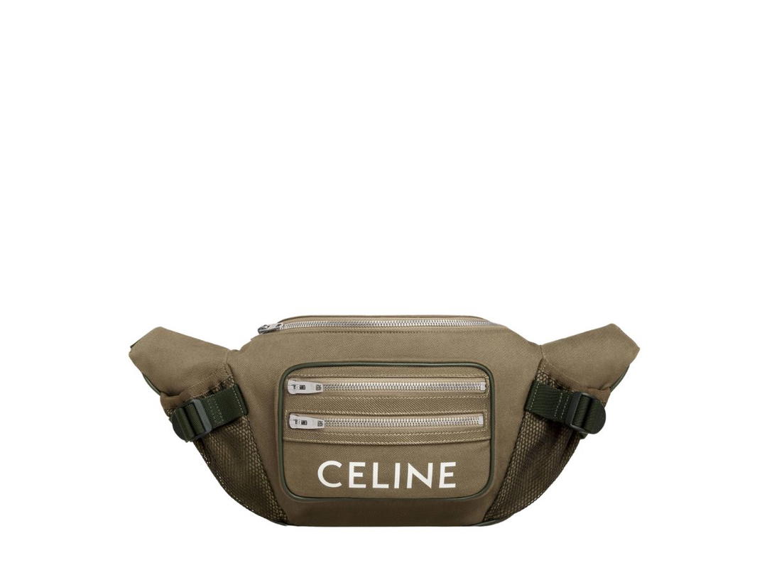 Celine Celine Large Zipped Belt Bag Trekking In Cotton Gabardine With Celine Print Khaki