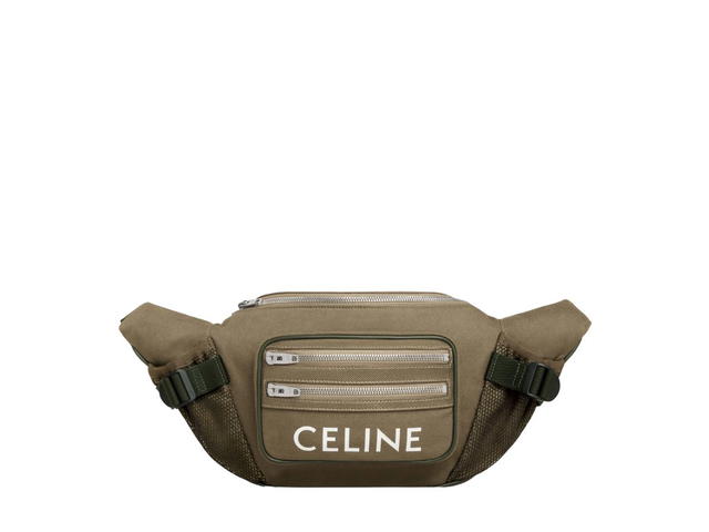 Celine Celine Large Zipped Belt Bag Trekking In Cotton Gabardine With Celine Print Khaki - view 1