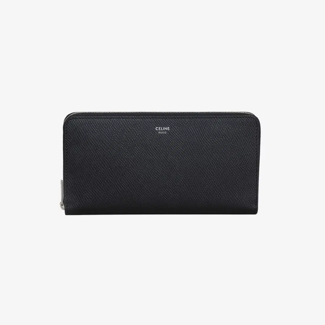 Celine Celine Large Zipped Wallet in Grained Calfskin Black