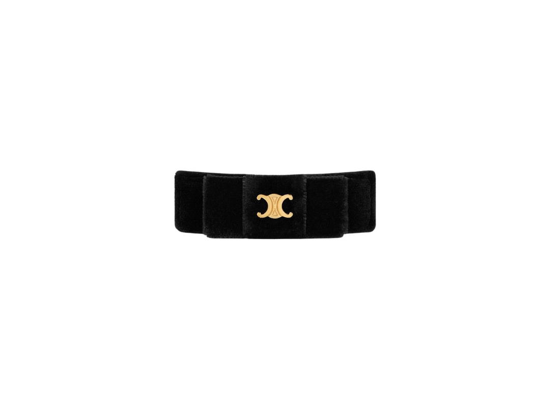 Celine Celine Le Soir Ribbon Hair Clip In Polyester-Calfskin-Brass With Gold Finish And Steel Black-Gold Smoke