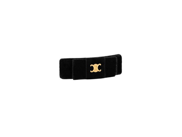 Celine Celine Le Soir Ribbon Hair Clip In Polyester-Calfskin-Brass With Gold Finish And Steel Black-Gold Smoke - view 2
