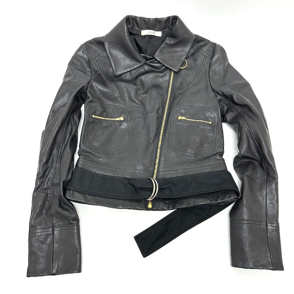 Celine CELINE Leather Jean Riders Jacket Leather / cotton Black