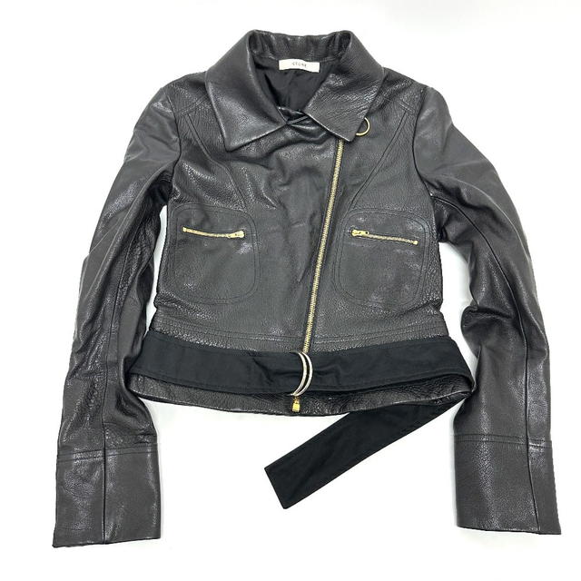 Celine CELINE Leather Jean Riders Jacket Leather / cotton Black - view 1
