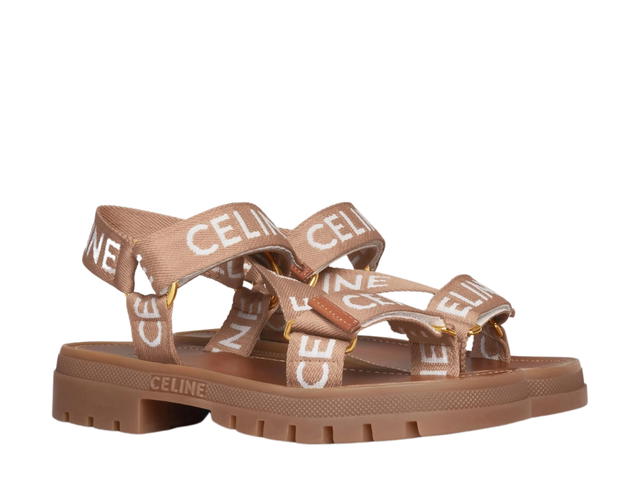 Celine Celine Leo Strappy Sandal In Wool With Celine Jacquard Light Beige-White (W) - view 2