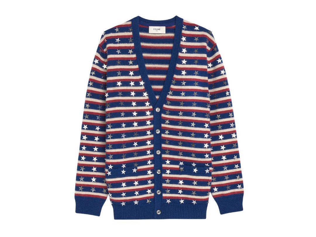 Celine Celine Loose Cardigan In Embroidered Wool And Alpaca Wool With Stars Blue-Red