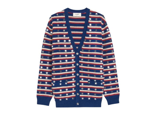 Celine Celine Loose Cardigan In Embroidered Wool And Alpaca Wool With Stars Blue-Red - view 1