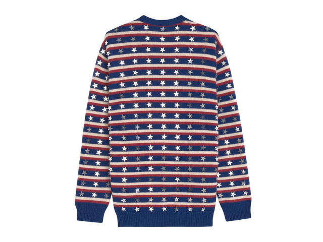 Celine Celine Loose Cardigan In Embroidered Wool And Alpaca Wool With Stars Blue-Red - view 2