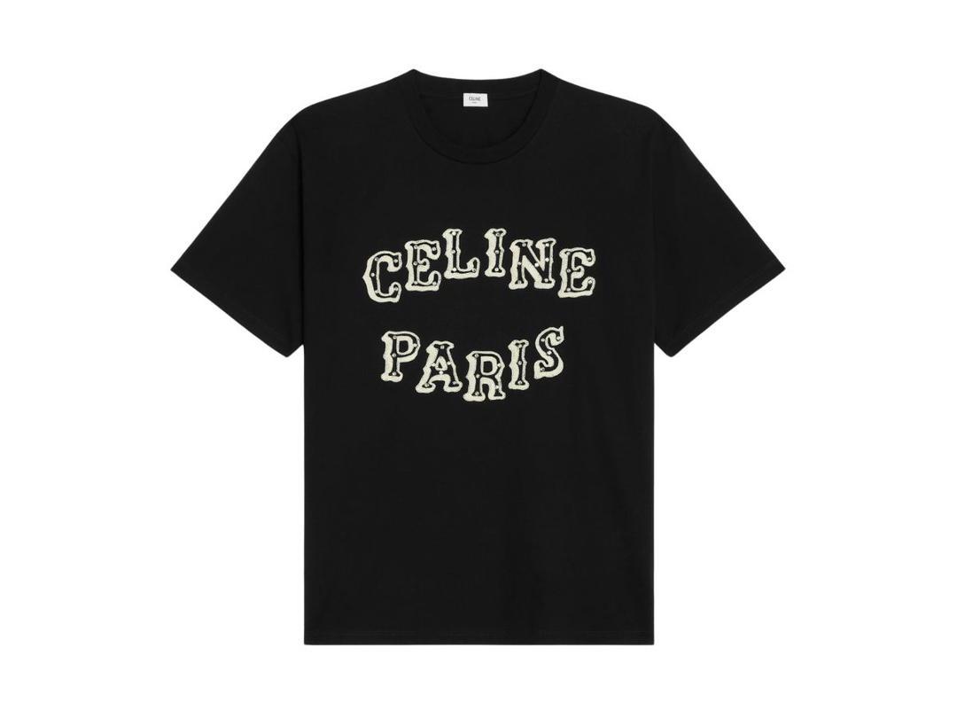 Celine Celine Loose Embroidered T-Shirt In Cotton Jersey Black-Off White-Crystal