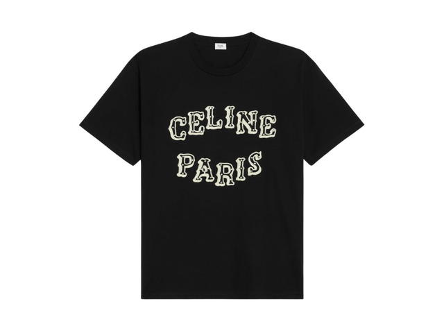 Celine Celine Loose Embroidered T-Shirt In Cotton Jersey Black-Off White-Crystal - view 1