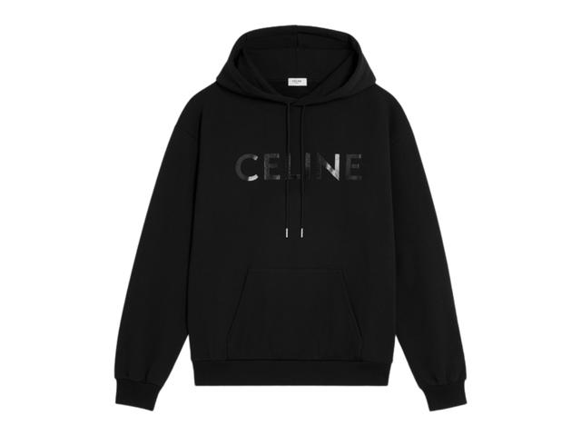 Celine Celine Loose Fit Hoodie In Cotton Fleece With Celine Vinyl Print Black - view 1