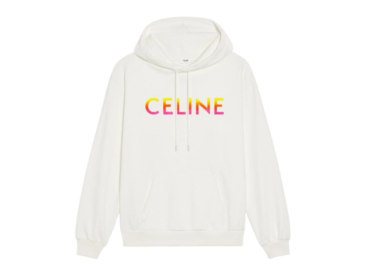 Celine Celine Loose Fit Hoodie In Cotton Fleece With Gradient Celine Print Off White