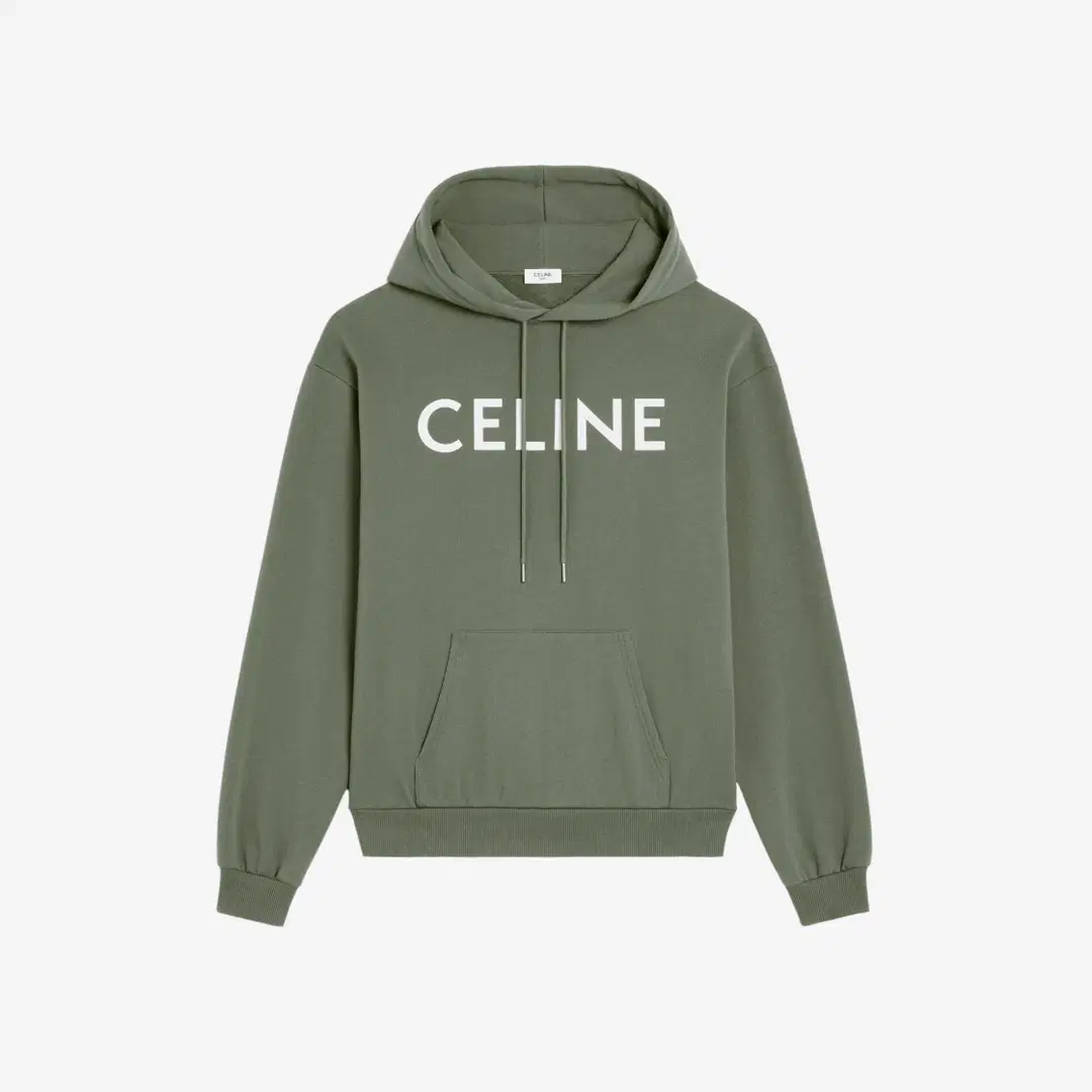 Celine Celine Loose Hoodie in Cotton Fleece Khaki Off White