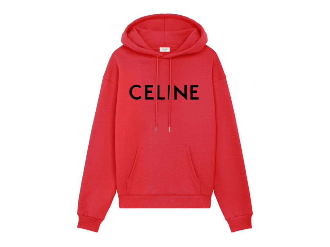 Celine Celine Loose Hoodie With Celine Print In Cotton Fleece Rouge Intense Black