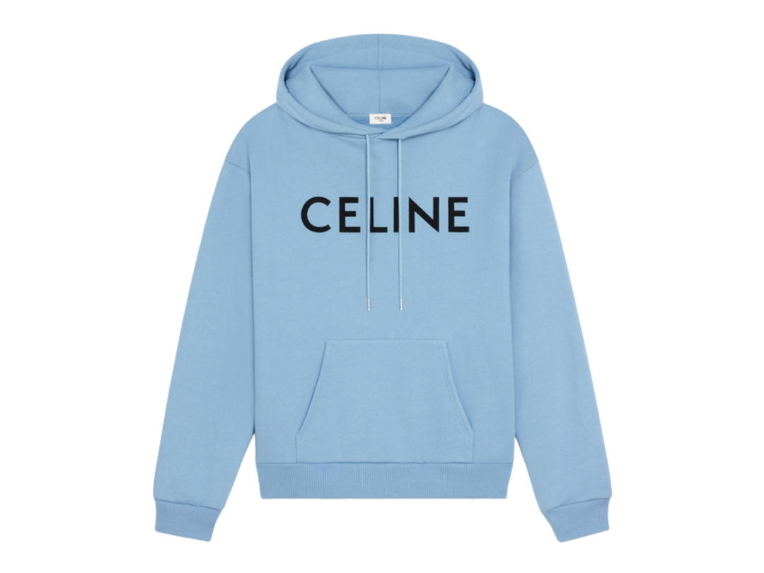 Celine Celine Loose Hoodie With Celine Print In Cotton Fleece Washed Blue Black