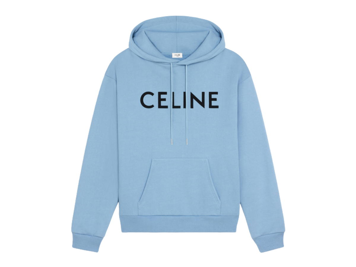 Celine Celine Loose Hoodie With Celine Print In Cotton Fleece Washed Blue Black