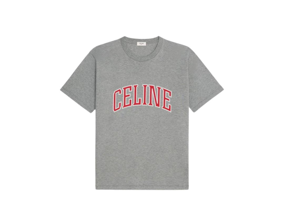 Celine Celine Loose T-Shirt In Cotton Jersey Grey Melange/Red/Off White