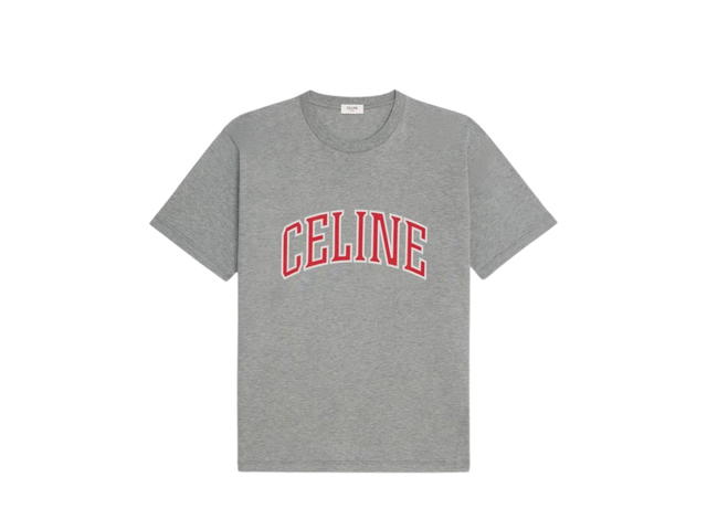 Celine Celine Loose T-Shirt In Cotton Jersey Grey Melange/Red/Off White - view 1