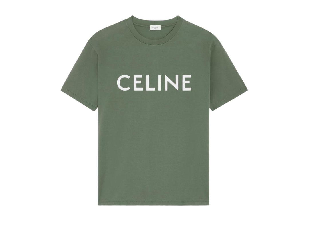 Celine Celine Loose T-Shirt In Cotton Jersey Kaki Off White