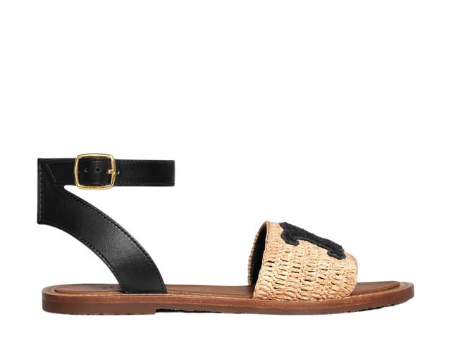 Celine Celine Lympia Flat Strap Sandal In Raffia And Calfskin Belge-Black (W) - view 1