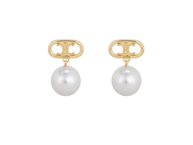 Celine Celine Maillon Triomphe Pearl Earrings In Brass with Gold Finish and Glass Pearl Gold-Ivory - view 1