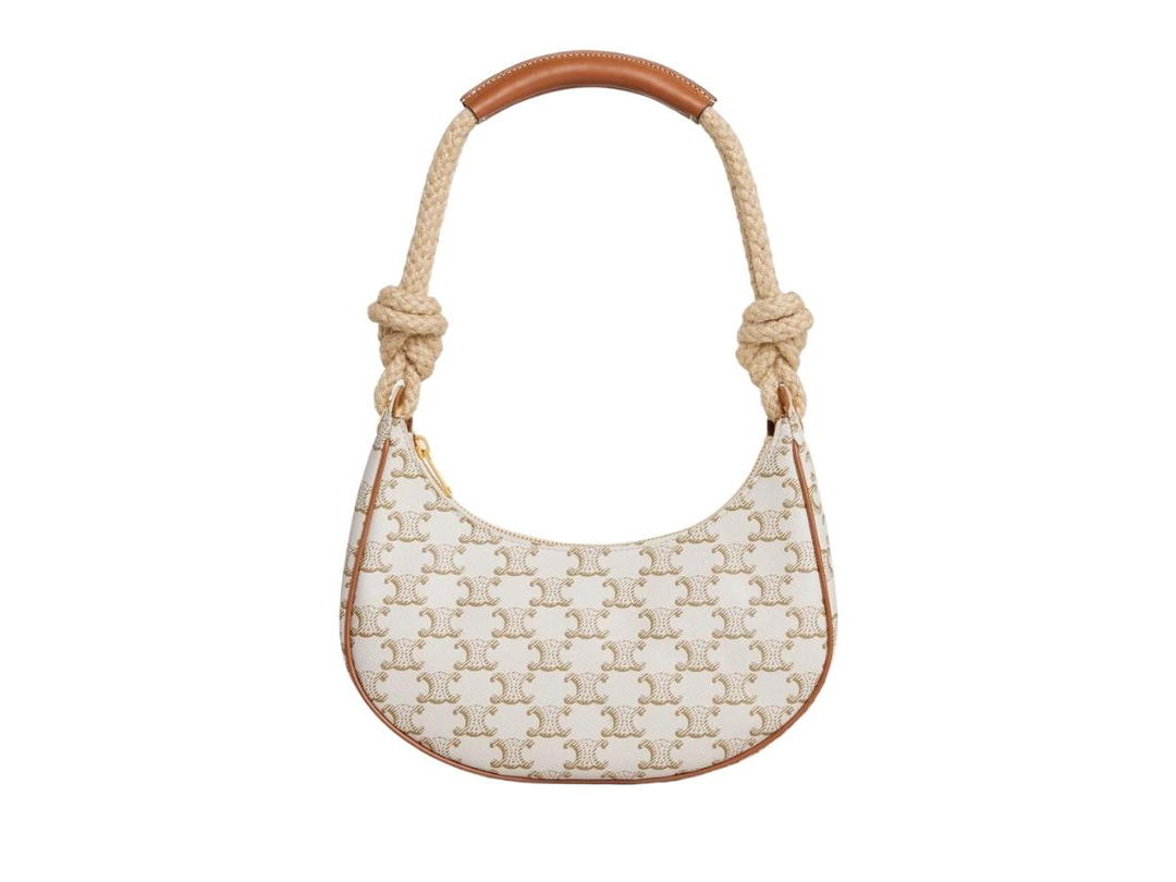 Celine Celine Medium Ava Rope In Triomphe Canvas And Calfskin With Gold Finishing White