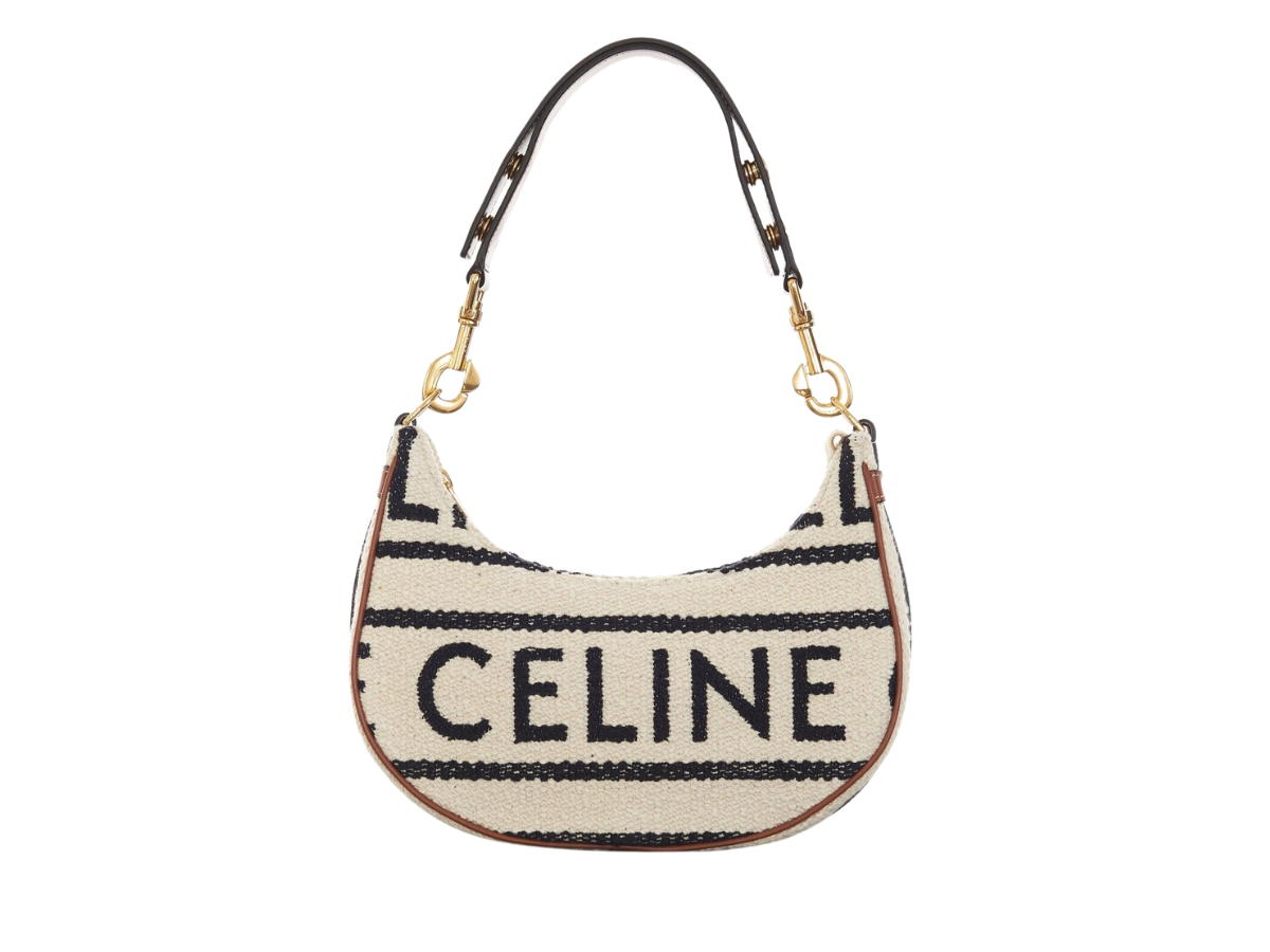 Celine Celine Medium Ava Strap Bag In Textile With Celine All-Over And Calfskin With Gold Finishing White