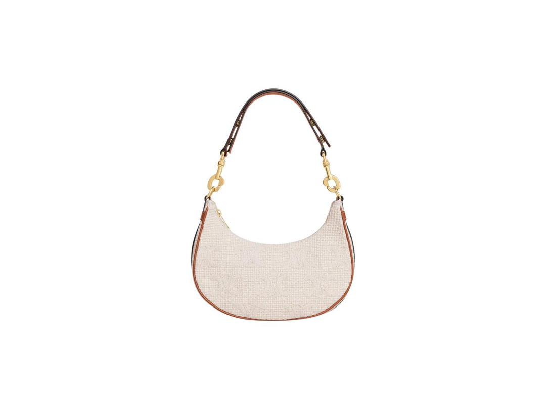Celine Celine Medium Ava Strap Bag In Textile With Triomphe Crochet Embroidery Natural Tan