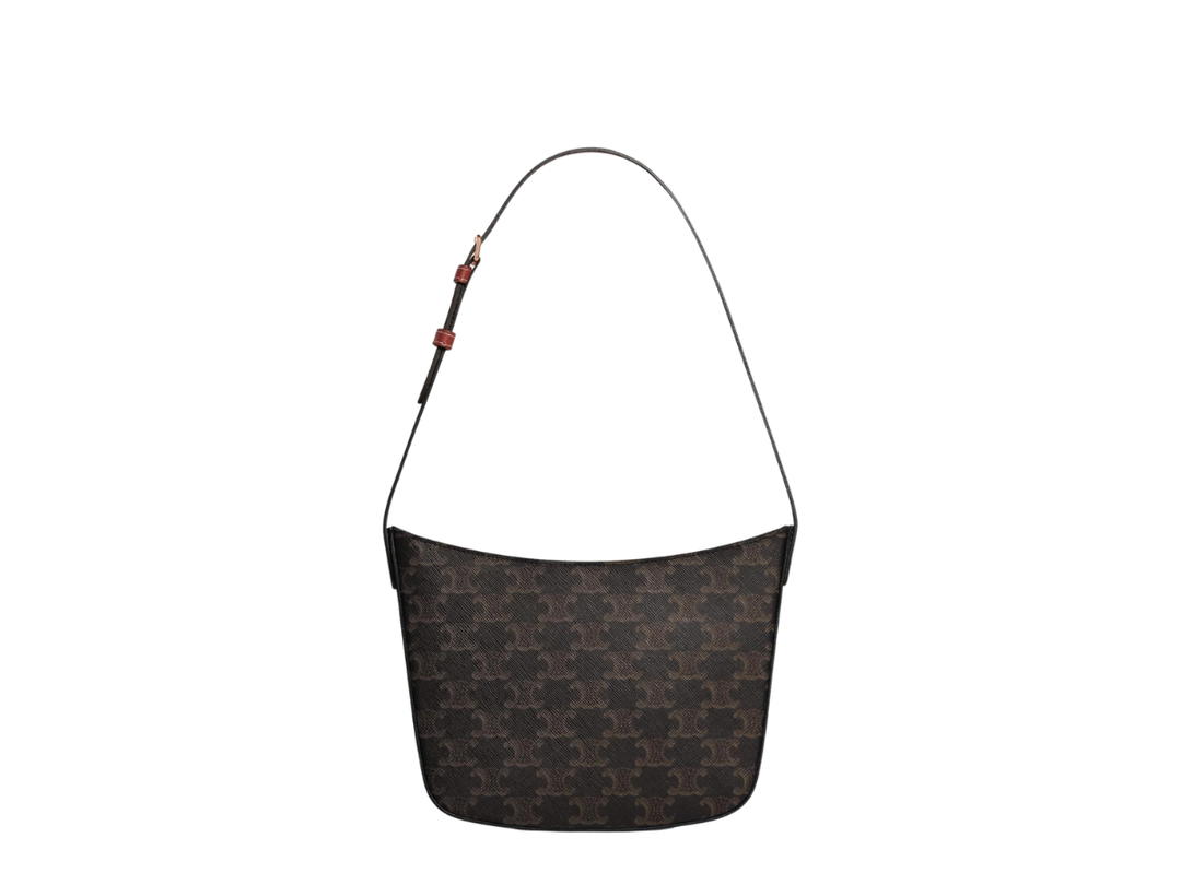 Celine Celine Medium Celine Croque Bag In Triomphe Canvas And Calfskin With Zipped Closure Tan