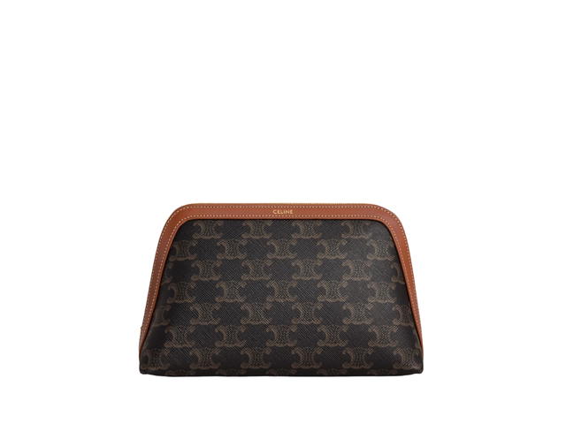 Celine Celine Medium Cosmetic Pouch In Triomphe Canvas And Calfskin With Gold Finishing Tan - view 1