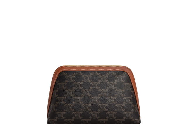 Celine Celine Medium Cosmetic Pouch In Triomphe Canvas And Calfskin With Gold Finishing Tan - view 2