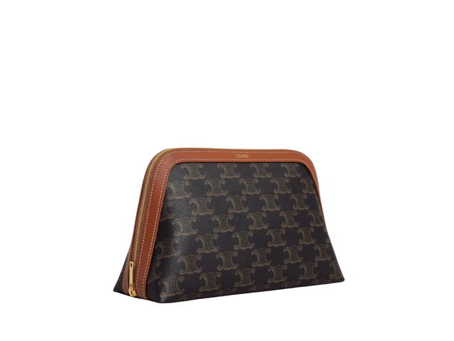 Celine Celine Medium Cosmetic Pouch In Triomphe Canvas And Calfskin With Gold Finishing Tan - view 3